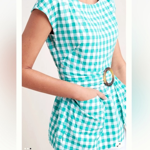Anthropologie - Green Gingham Blouse - Size 6 - Picture 3 of 15